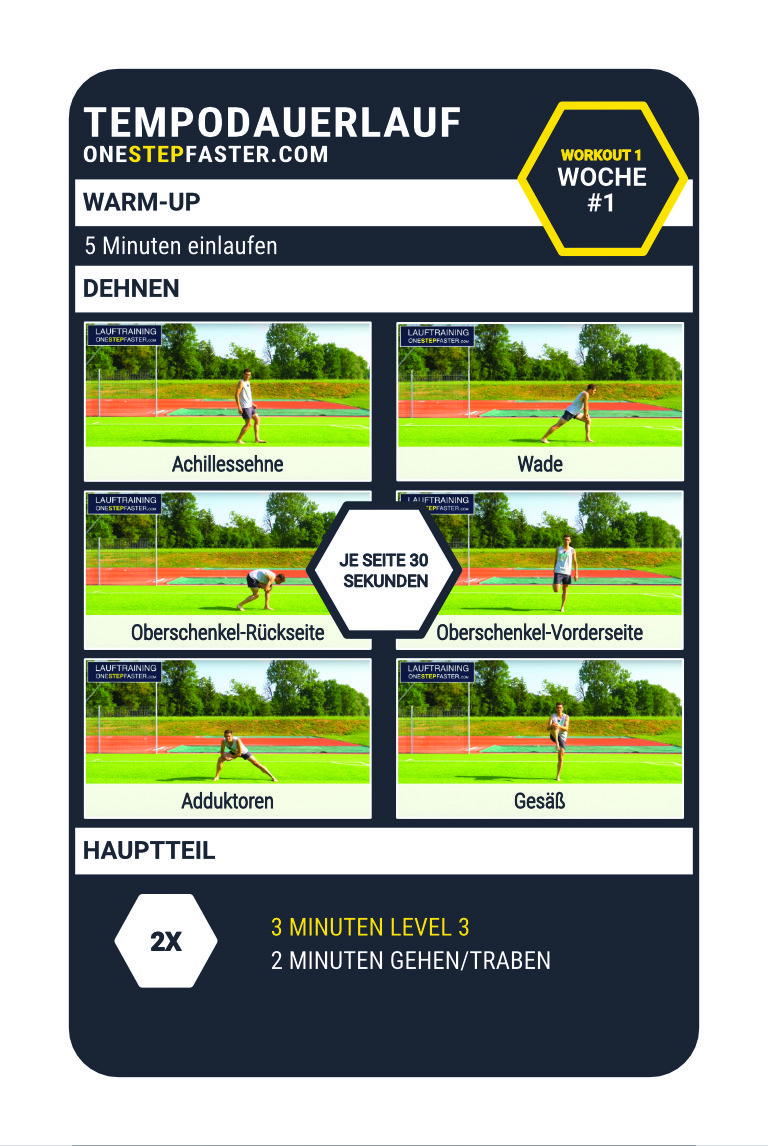 Trainingskarte Woche 1 Tempodauerlauf